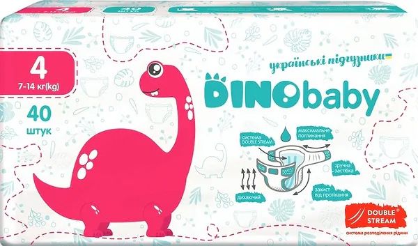 Одноразові підгузки DinoBaby, розмір 4 (7–14 кг), 40 шт.