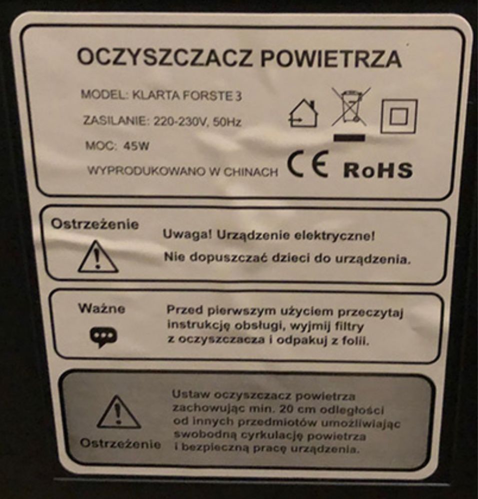 Oczyszczacz powietrza Klarta Forste 3 Black PM2.5 40m2