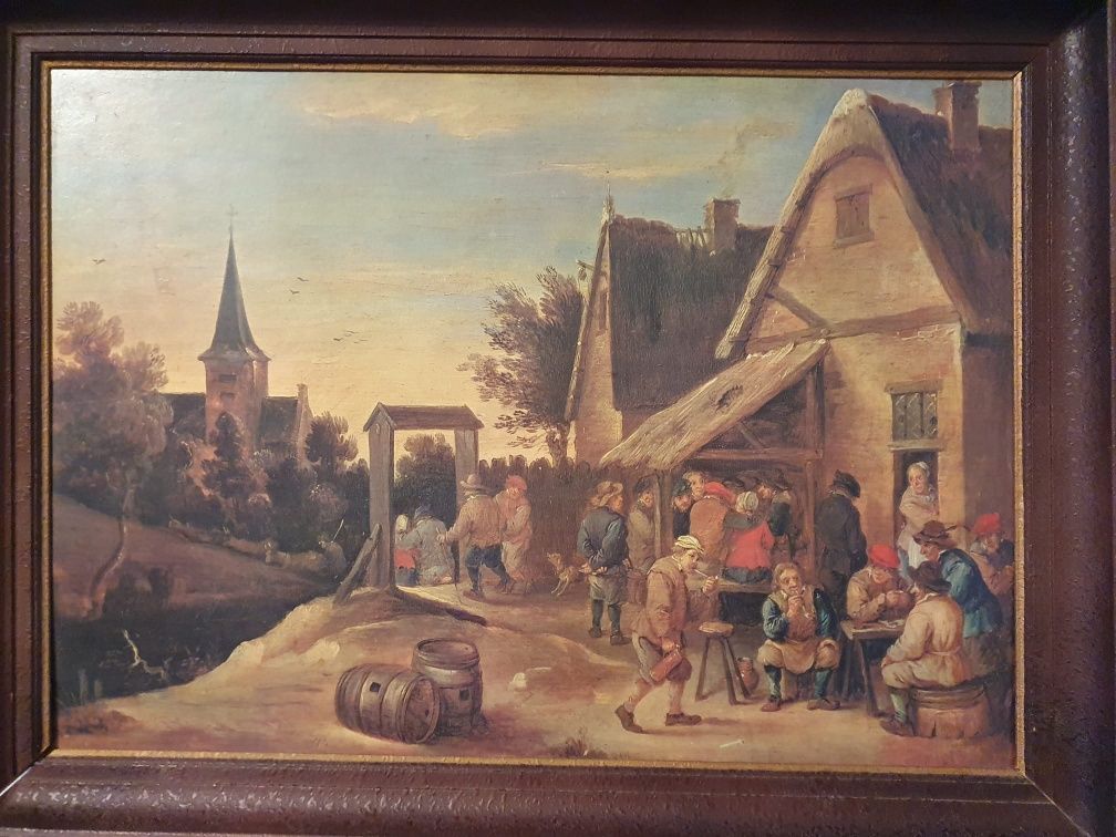 Obraz,reprodukcja "Święto wiejskie"David Teniers,PRL