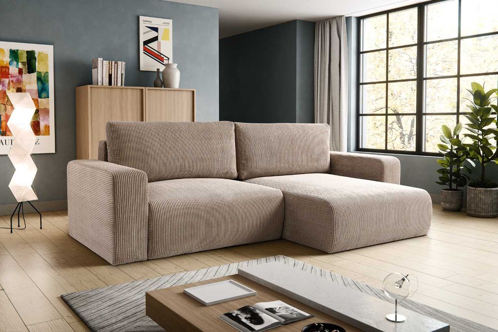 Narożnik GUSTO sztruks POSO z funkcją spania i pojemnikiem