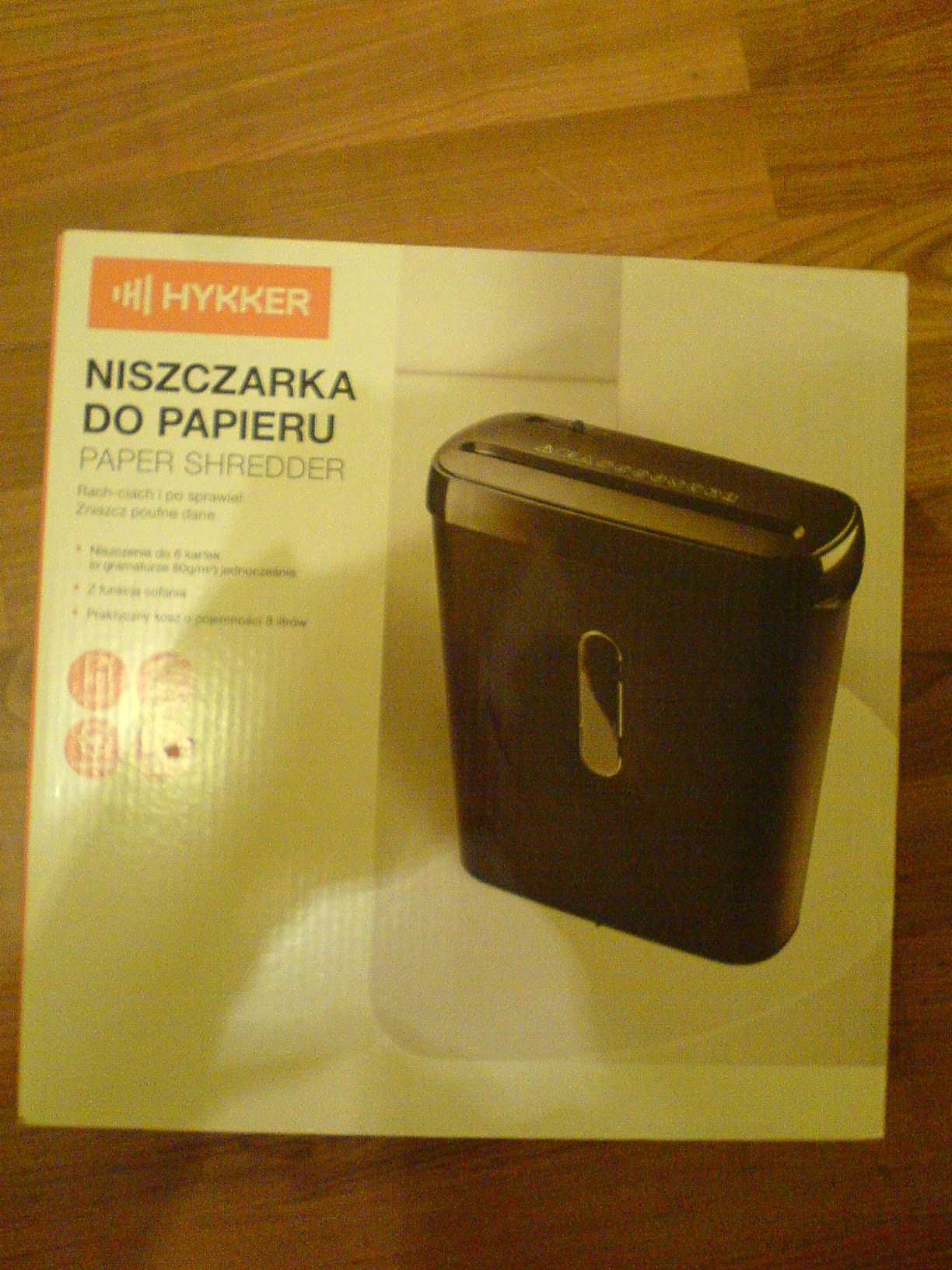 Niszczarka Papieru Hykker do 6 kartek naraz kosz 8l zabezp. term. NOWA