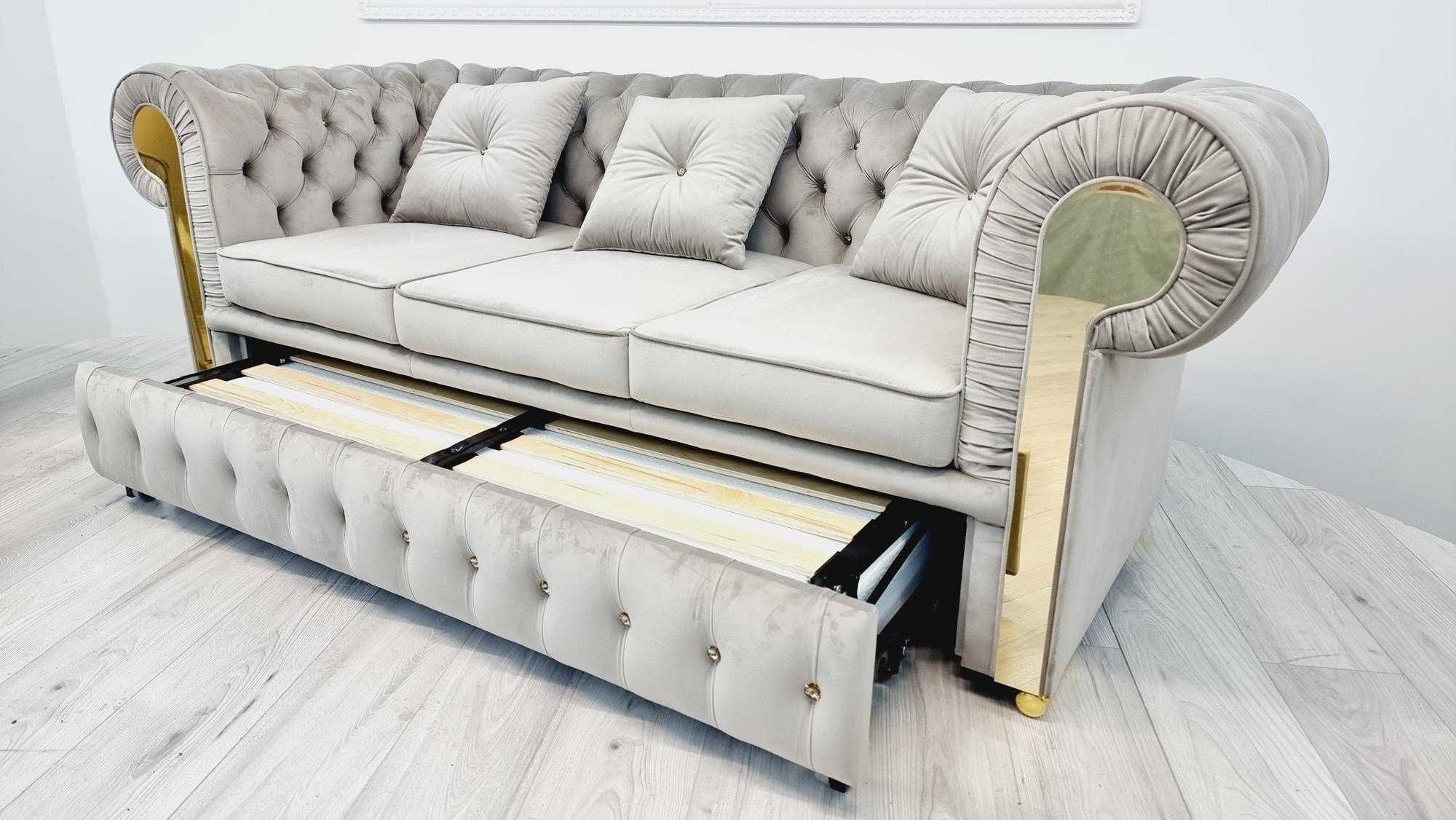 Zestaw pikowany chesterfield GLAMOUR 3os. + Szezlong + fotel PRODUCENT
