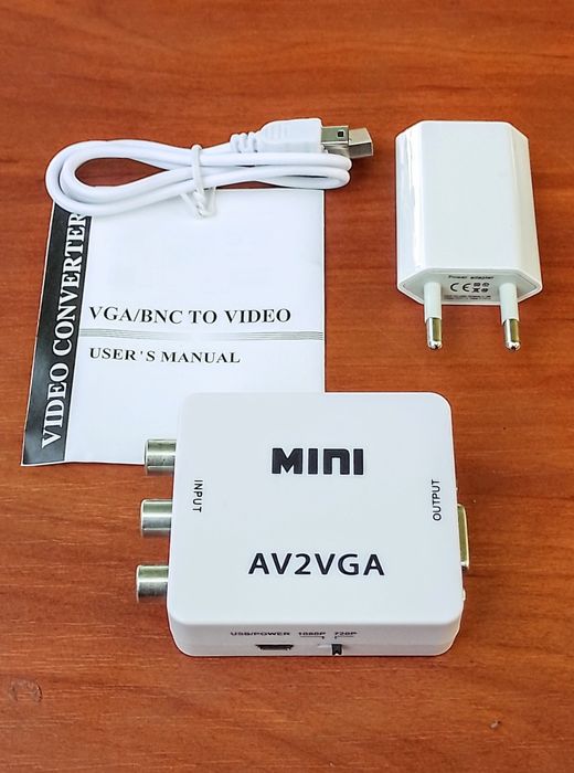 НОВЫЙ AV to VGA адаптер/переходник/конвертер видео 3RCA(тюльпаны)в ВГА
