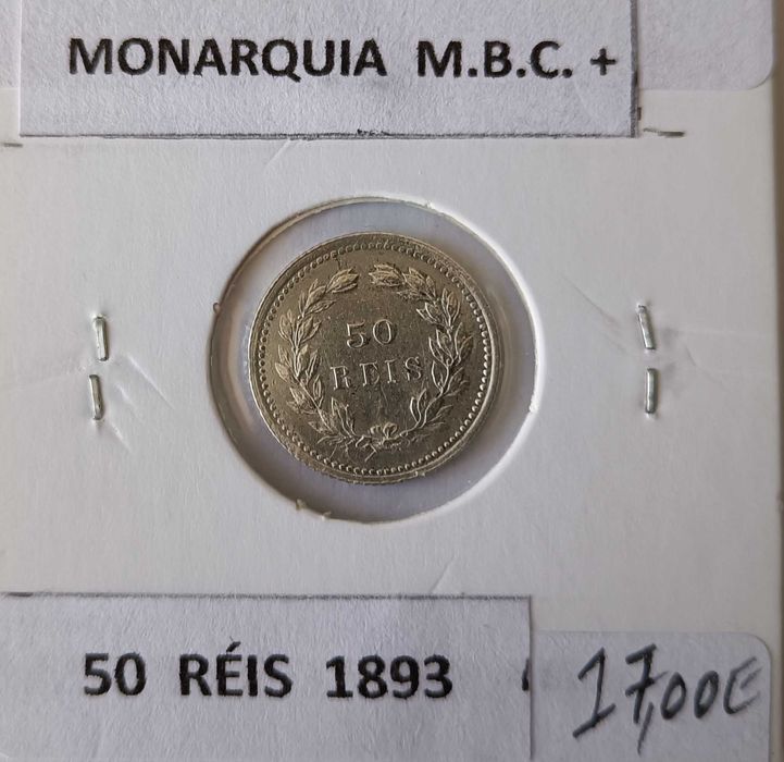 50 Reis ou meio tostão 1983 do Monarca Português D. Carlos I * PRATA *