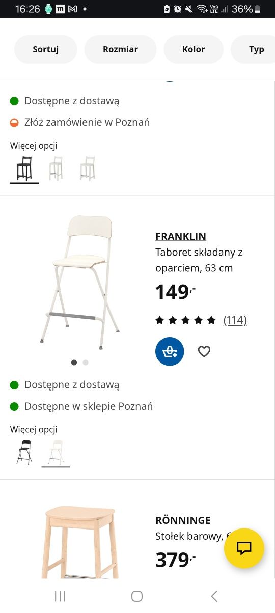 Taboret składany z oparciem, biały/biały, 63 cm