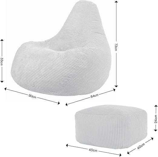 icon Kingston Cord Bean Bag z podnóżkiem fotel pufa worek szary