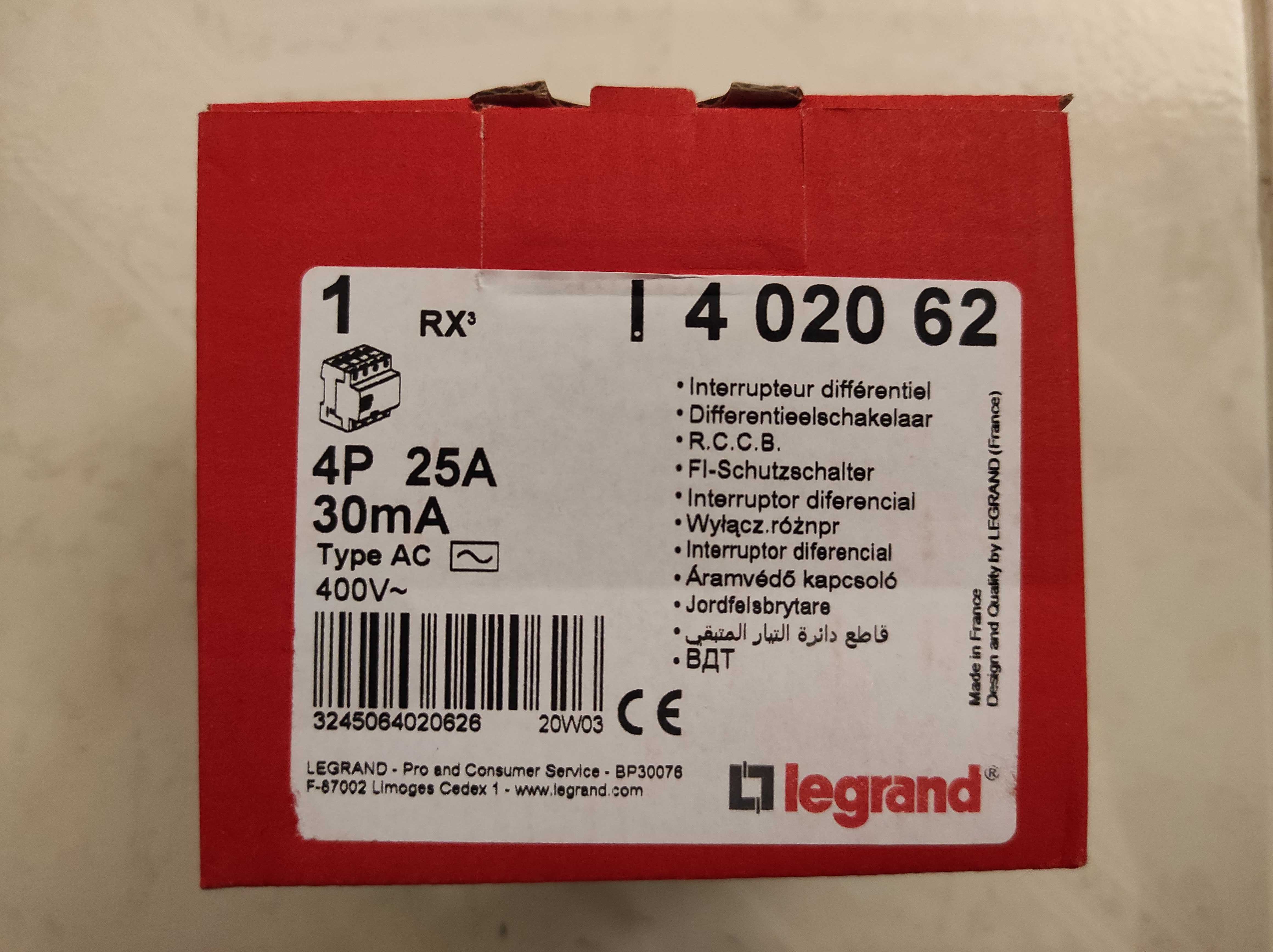 Disjuntor diferencial Legrand 4P / 400V / 25A / 30mA