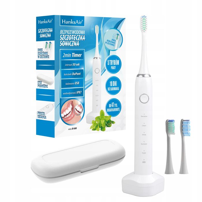 Szczoteczka soniczna do zębów 5 trybów +etui podróżne +2 główki IR-800