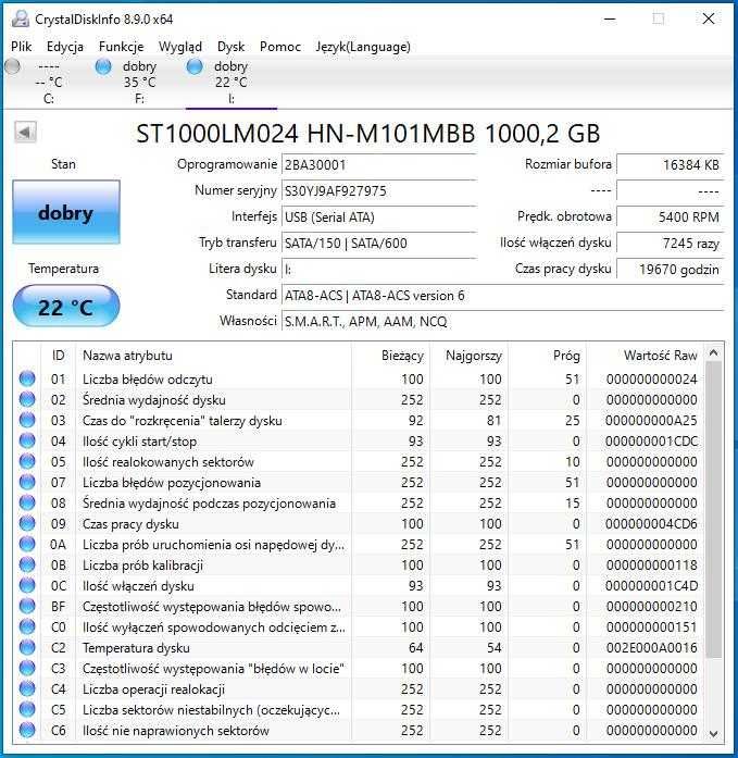 Dysk twardy SATA 2.5" 1000GB 1TB Seagate HDD SLIM WD SMART