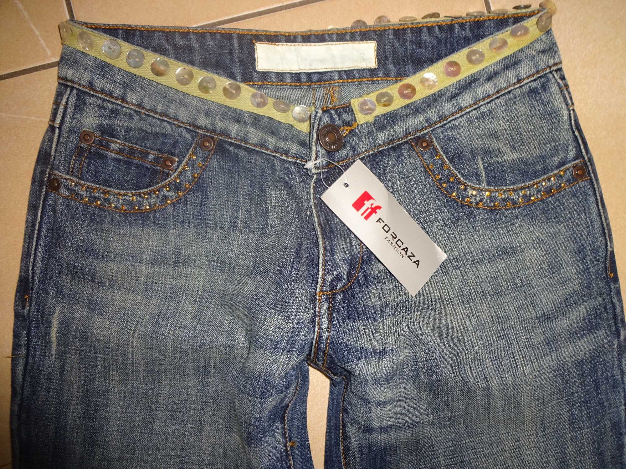 FORCAZA Fashion modne proste jeansowe spodnie hafty LUX 36