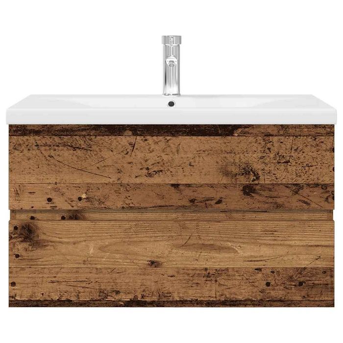 vidaXL Szafka pod umywalkę z wbudowaną umywalką i baterią Stare drewno