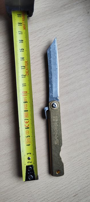 Nóż składany typu folder mosiądz damast