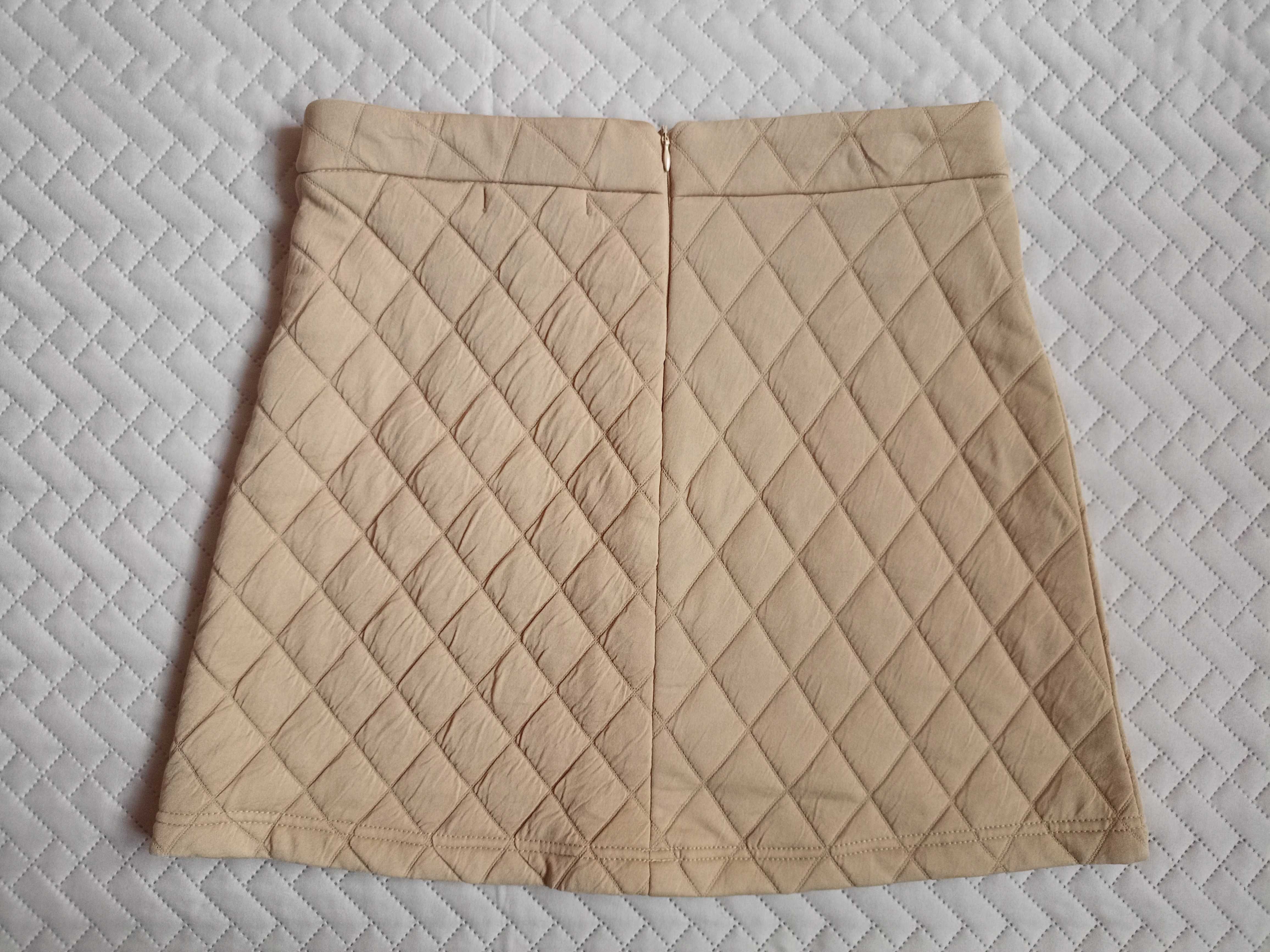 38 Primark Damska spódnica mini pikowana ciepła beżowa musztardowa