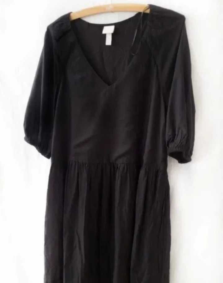 H&M długa czarna boho sukienka oversize hippie falbany M/L