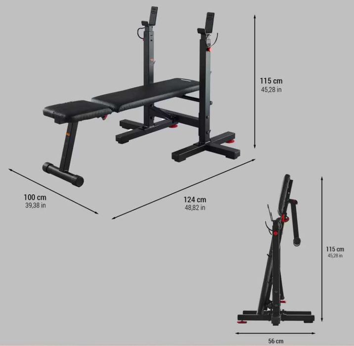 Banco de Musculação Supino Plano, Inclinável c/ Sup de Barra Dobráveis