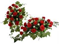 Zestaw komplet stroiki cmentarz sztuczne kwiaty róża kompozycja donica