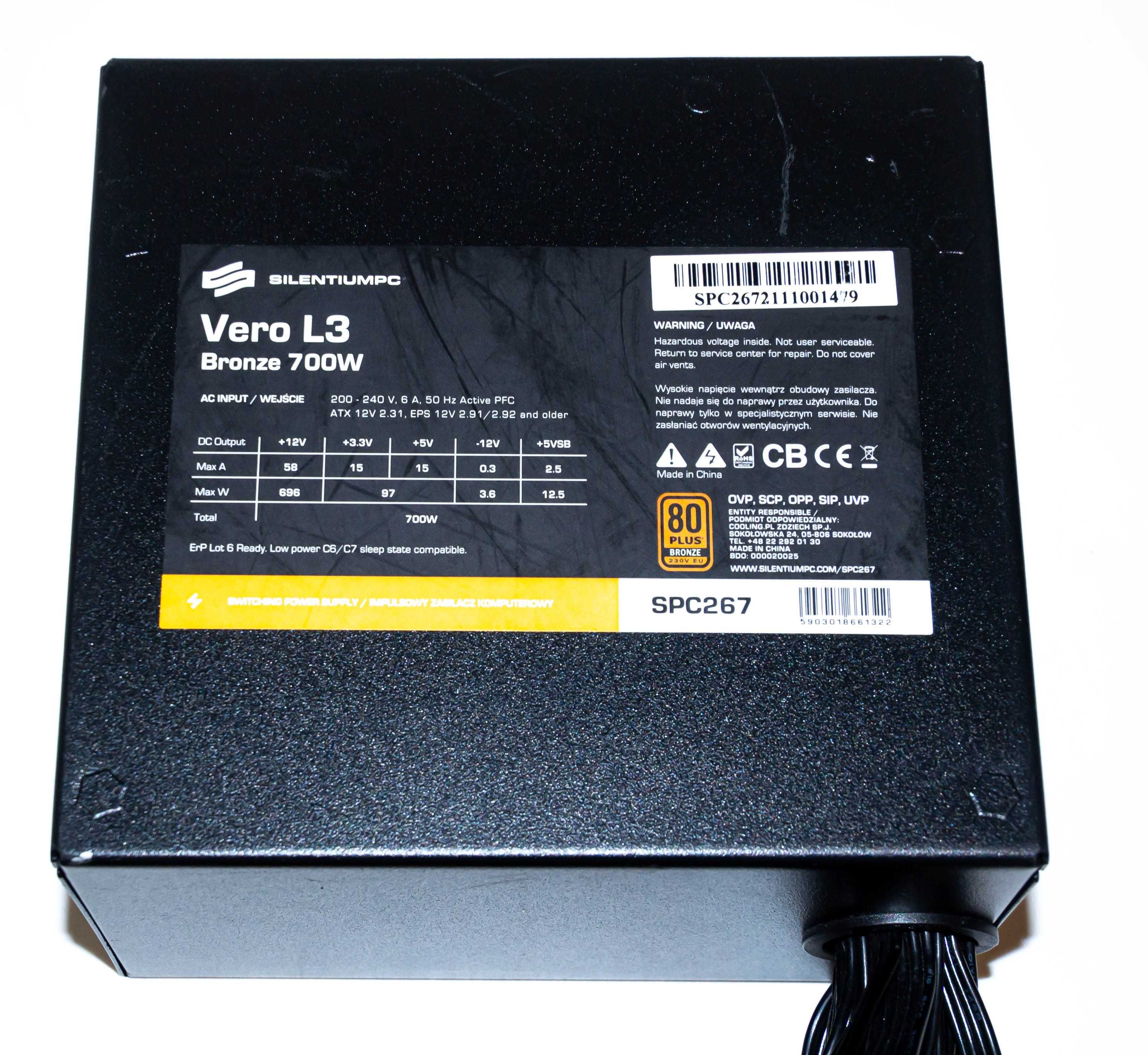 Zasilacz SilentiumPC Vero L3 700W SPC267 ATX 80+ Bronze
