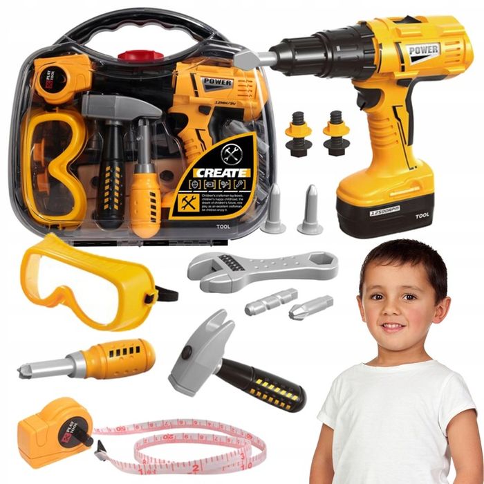 Zestaw Narzędzi W Walizce Wiertarko-wkrętarka Gogle Ochronne Śrubokręt
