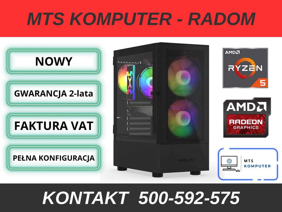 NOWY | Komputer Gamingowy | Ryzen 7500F | RX 9060 XT 16GB | 32GB | 1TB
