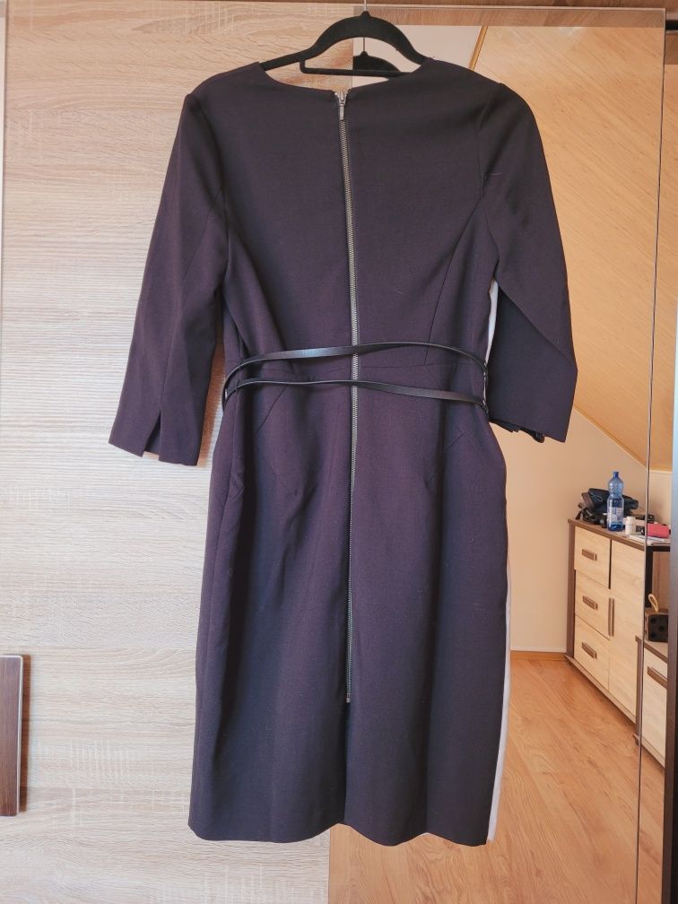 Elegancka ołówkowa dopasowana sukienka czarna asymetryczna M 38 L 40