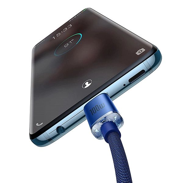 Kabel Baseus CAJY USB-C - USB-C PD 100W 5A 480Mb/s 1,2m - niebieski