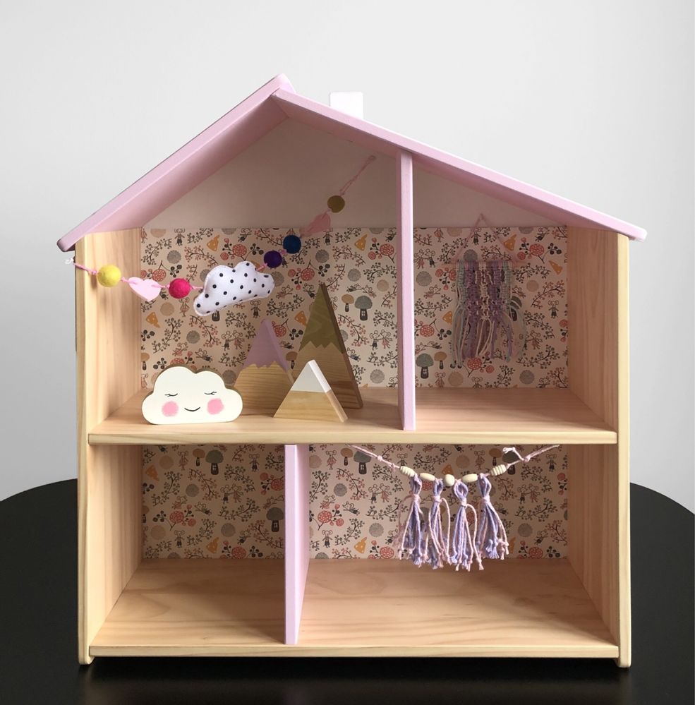 Nowy domek dla lalek Ikea Flisat dla myszek drewno chmurki makrama