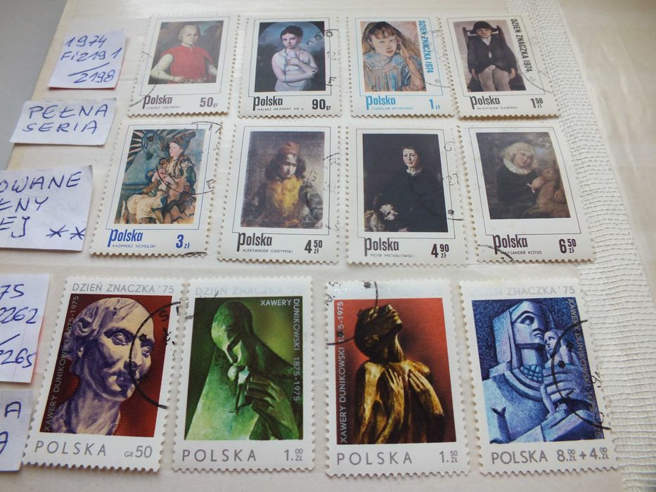 12szt. znaczki seria Fi2191 Fi2262 Polska 1975r. MALARSTWO SZTUKA klej
