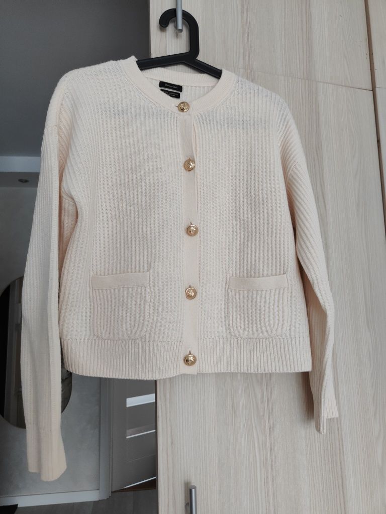 Wełniany kardigan z kaszmirem, ze złotymi guzikami, Massimo Dutti, S
