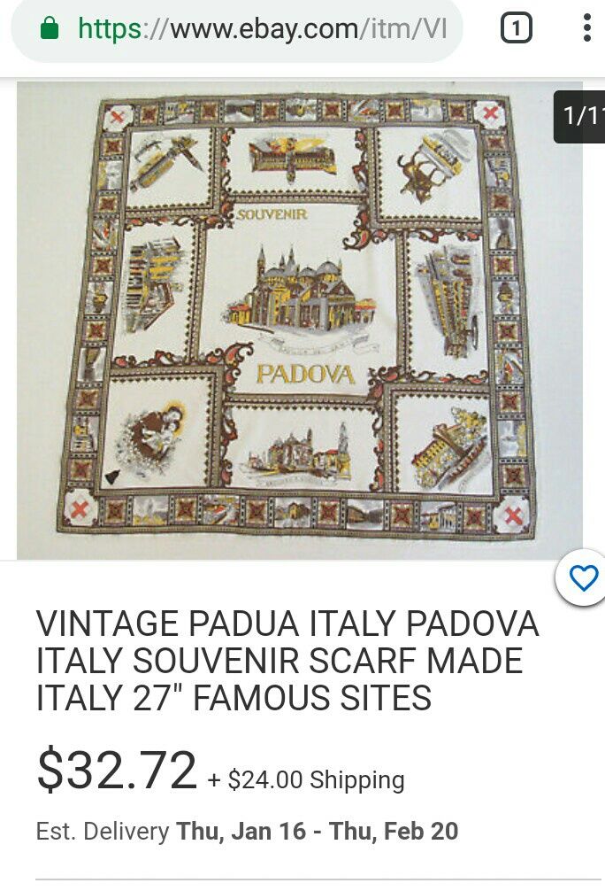 Винтажный Платок Сувенир Италия Падова 1975 год