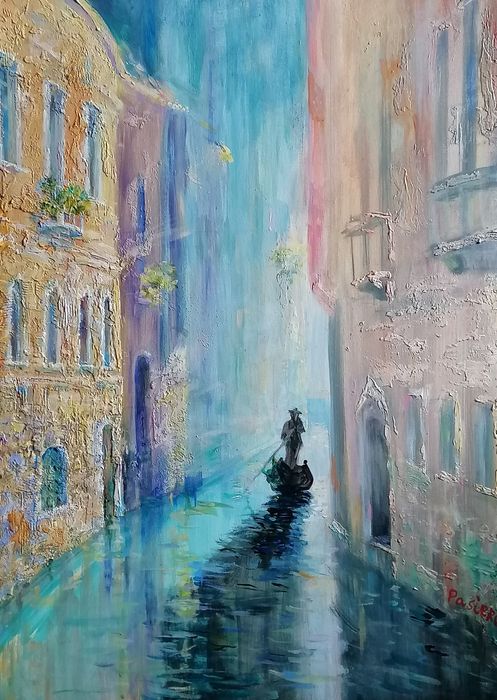 Wenecja - gondola.Obraz strukturalny 3D na płótnie od autora