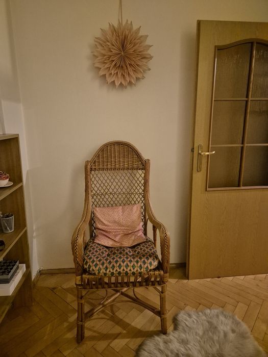Wiklinowy fotel z poduszkami
