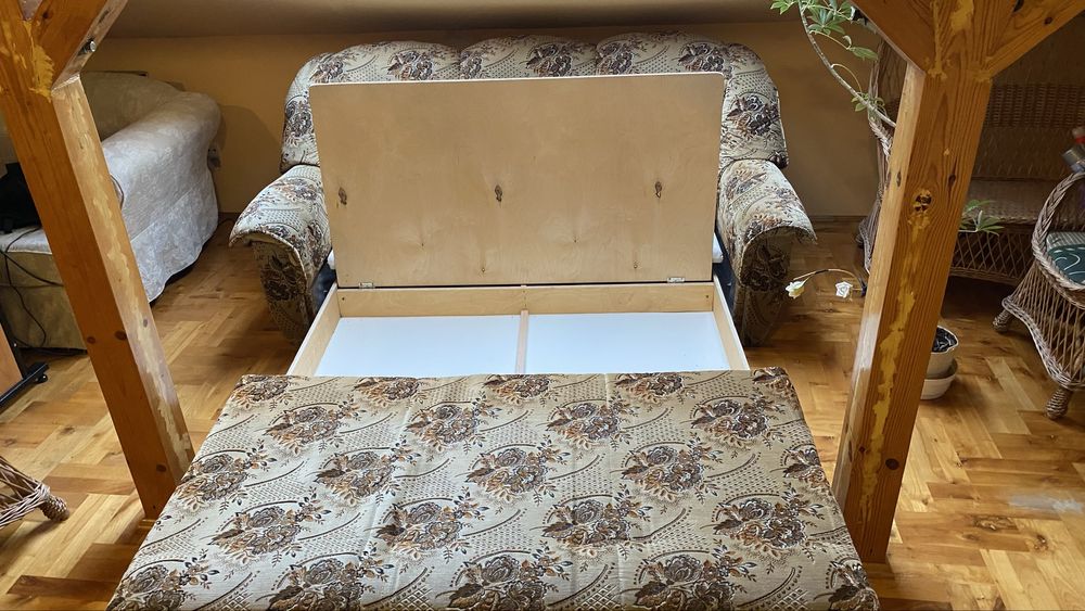 Kanapa, sofa rozkładana z funkcją spania, retro, gobelina