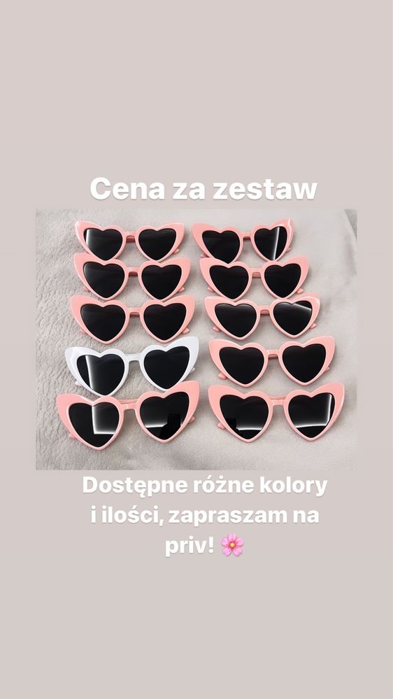 Okulary serca 10 sztuk, 9 różowych i 1 białe