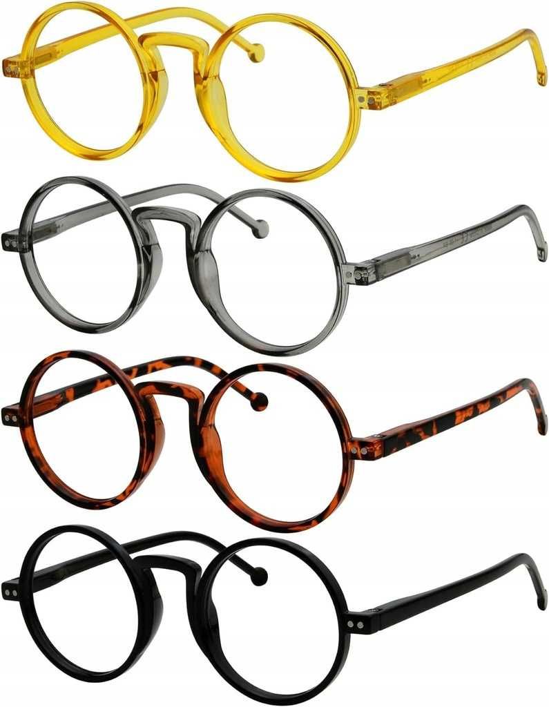 Korekcyjne Okulary do czytania okrągłe retro czarne +2.5 zestaw 4szt