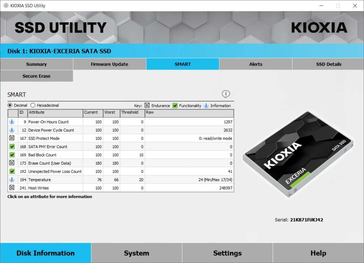 Dysk KIOXIA 240GB 2,5" SATA SSD EXCERIA - używany, sprawny