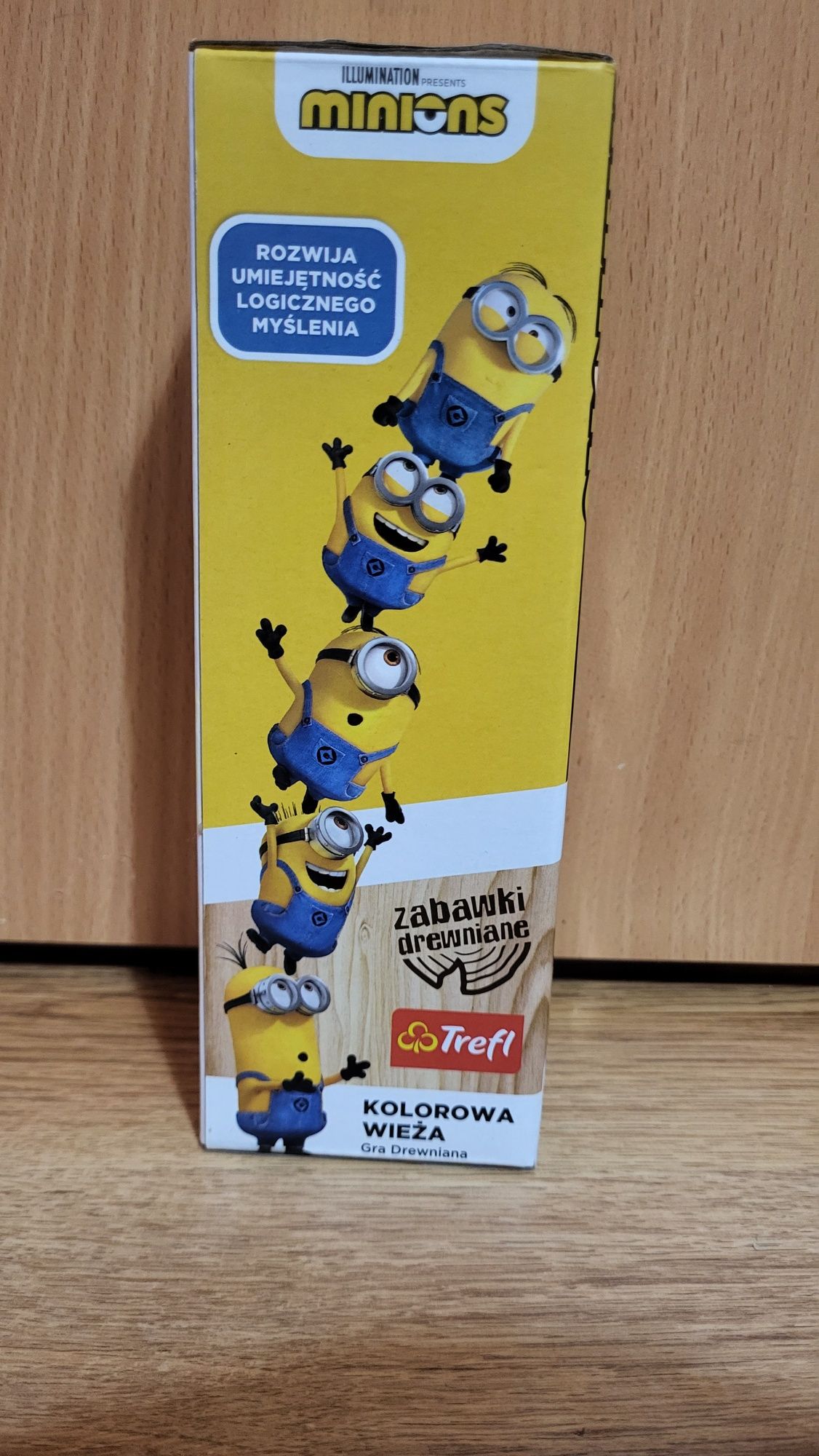 Kolorowa wieża klocki drewniane Minionki 3+