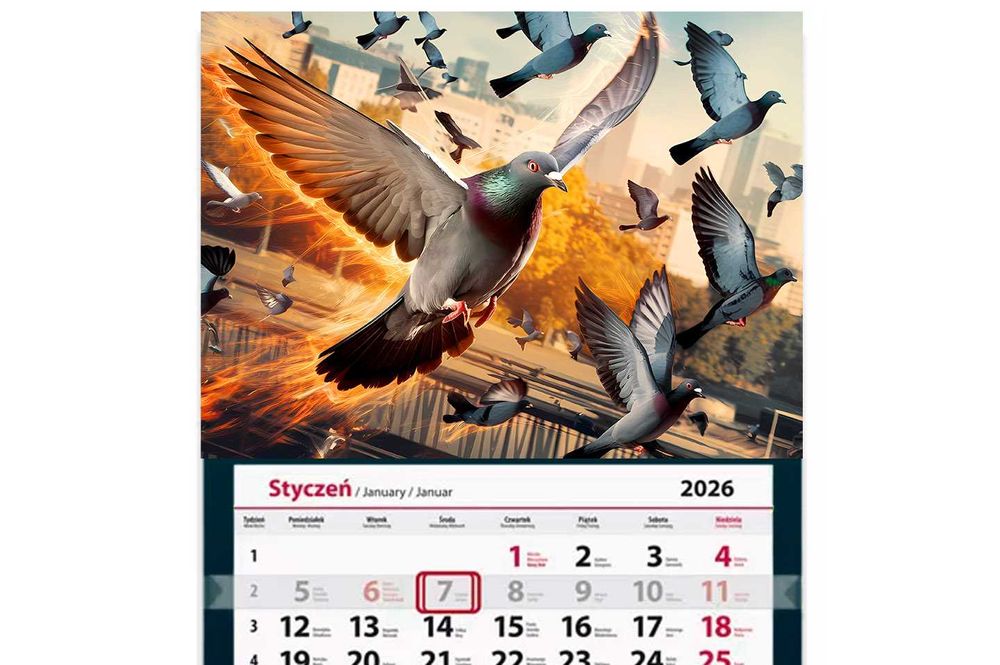 KALENDARZ ścienny GOŁĄB dla hodowcy gołębi trójdzielny