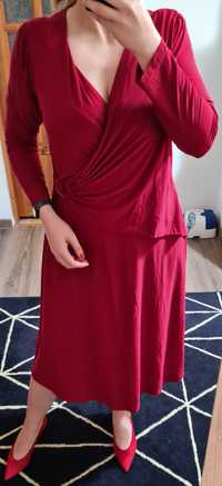 Piękna czerwona długa sukienka suknia kryjąca brzuszek duży rozmiar