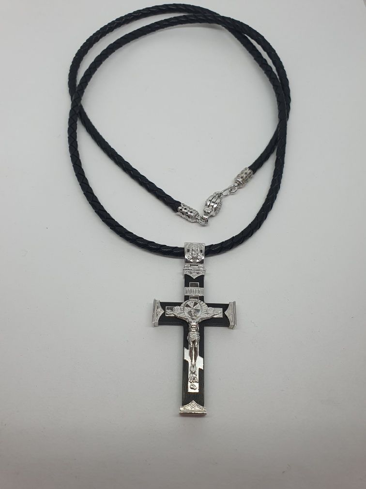 Крест серебро 925* и черное дерево "Эбен цейлонский" + кожаный шнурок