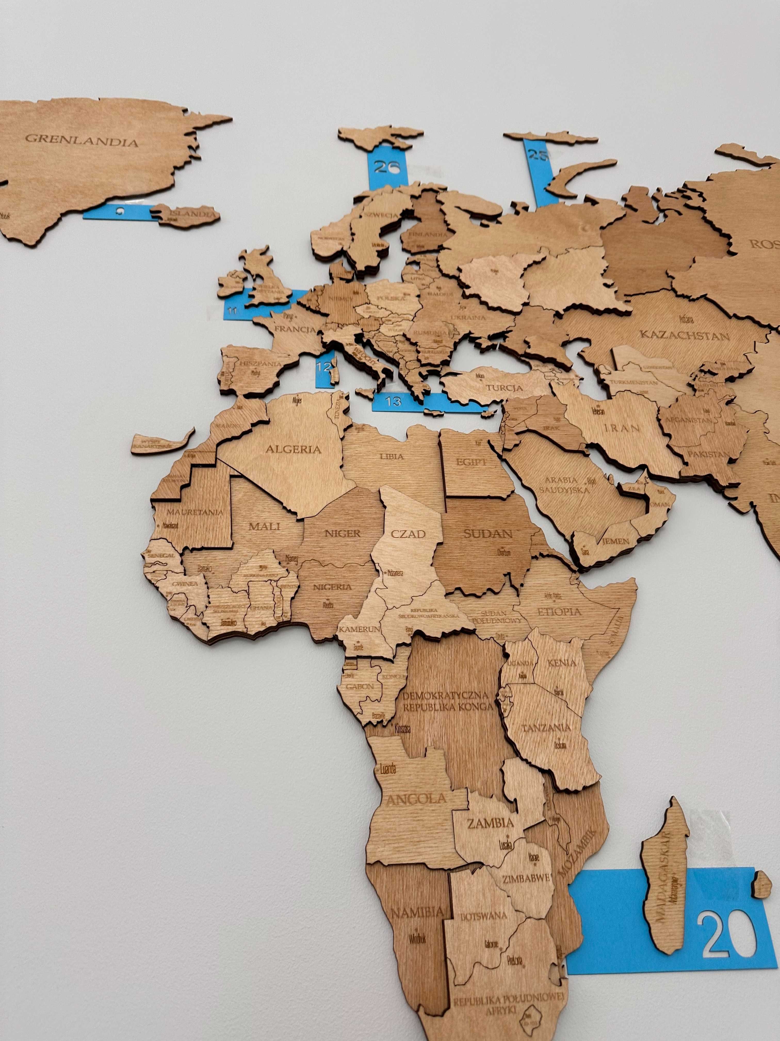 Mapa Świata 3D 210x126cm, 3 kolory, pomysł na prezent