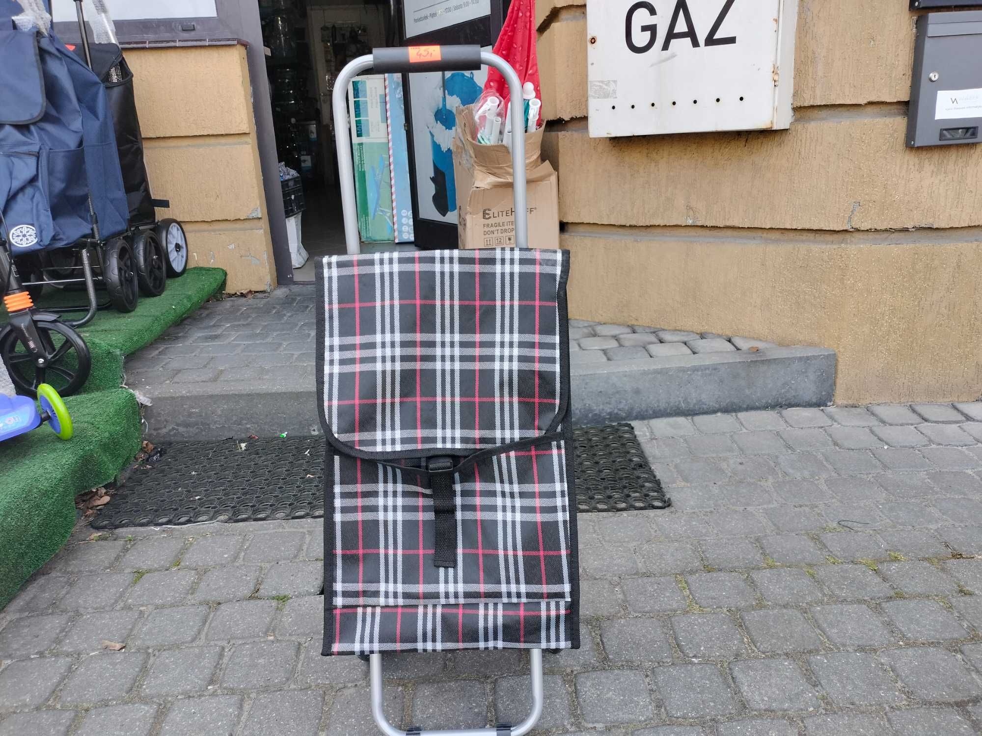 Mały wózek zakupowy na zakupy torba na kółkach SOLIDNY SKŁADANY krata