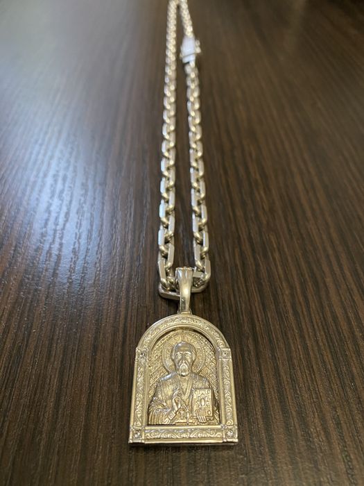 Продам срібний ланцюг з кулоном (якірне плетіння, 123 г, 62 см)