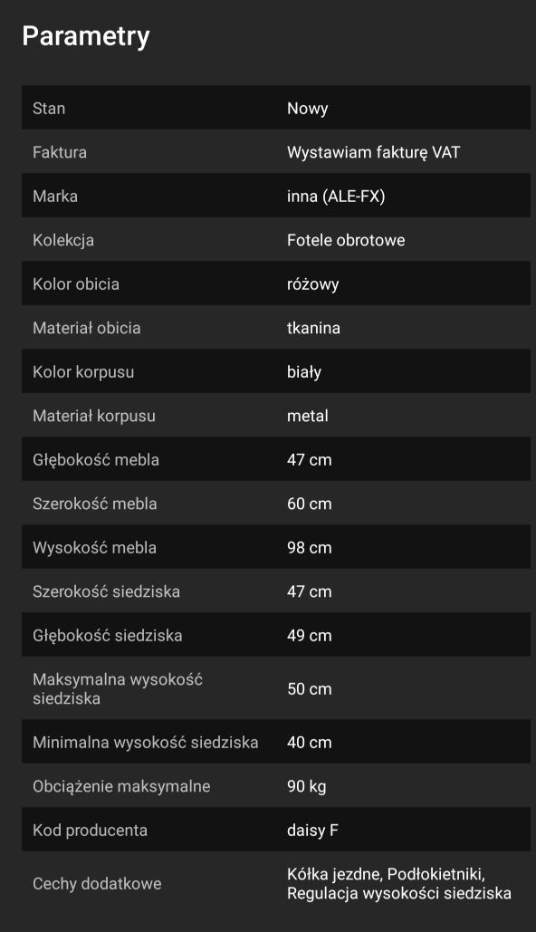 Krzesło obrotowe DAISY 3 biało różowe dla większych i mniejszych osób