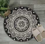 KIMODE Okrągły dywan w stylu boho, 90 cm, antypoślizgowy