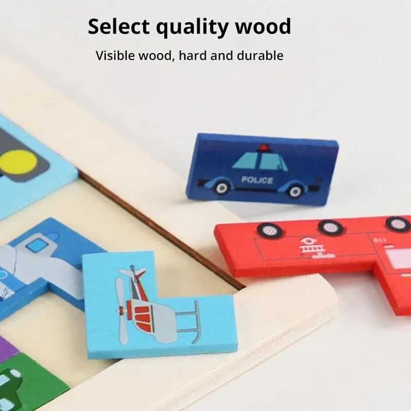 Drewniana łamigłówka dla dzieci, tetris samochody.
