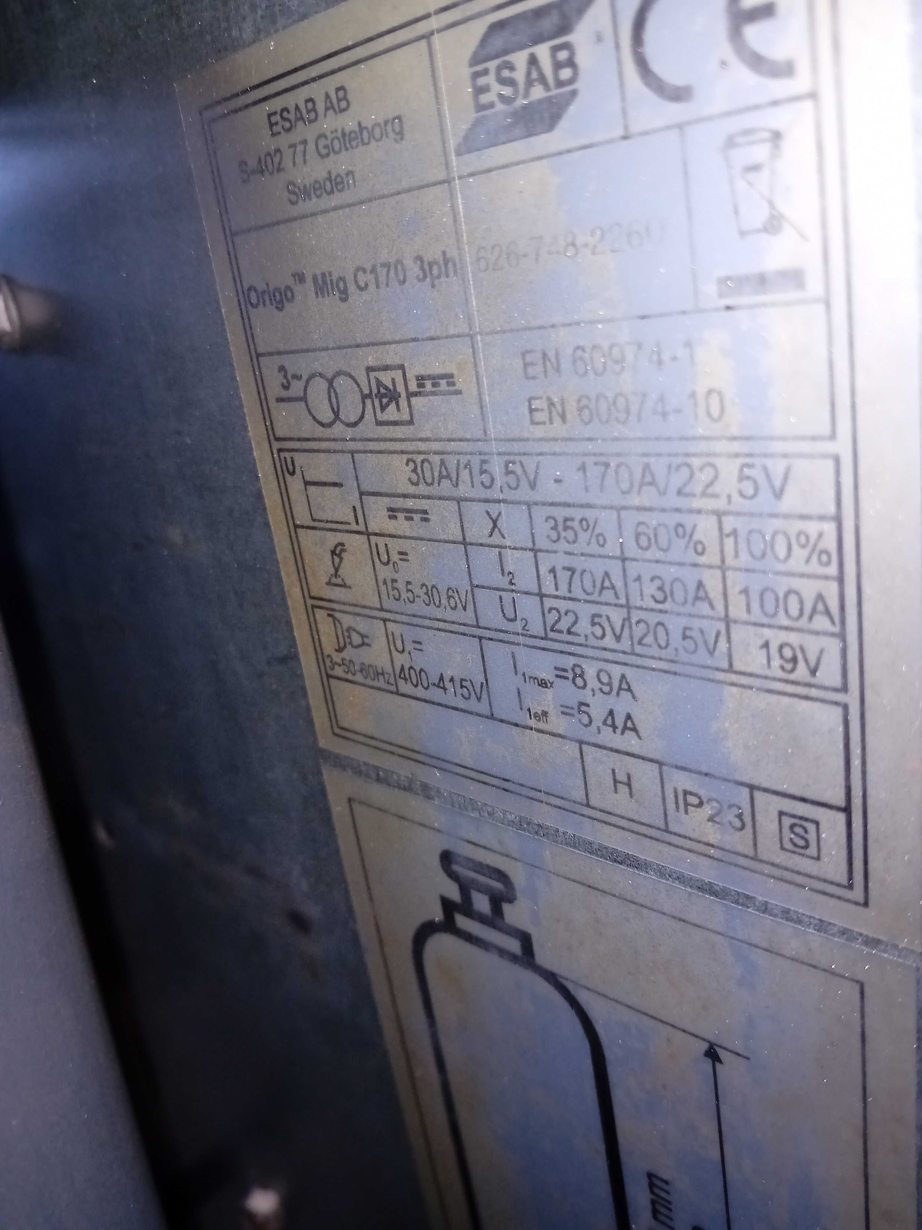Migomat Spawarka ESAB Origo Mig C170Komplet z butlą Gwarancja 1rok