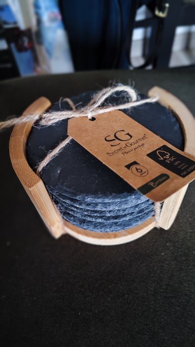 Podkładki pod kubek kamienne z łupka plus taca z łupka nowe