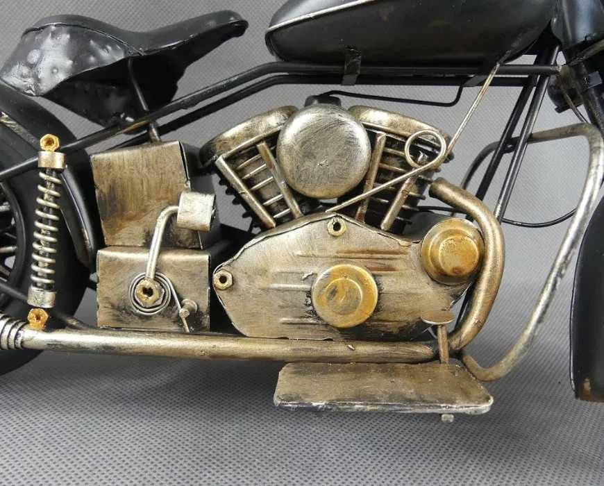 Metalowy MOTOCYKL czarny retro replika pojazd 39 cm motor
