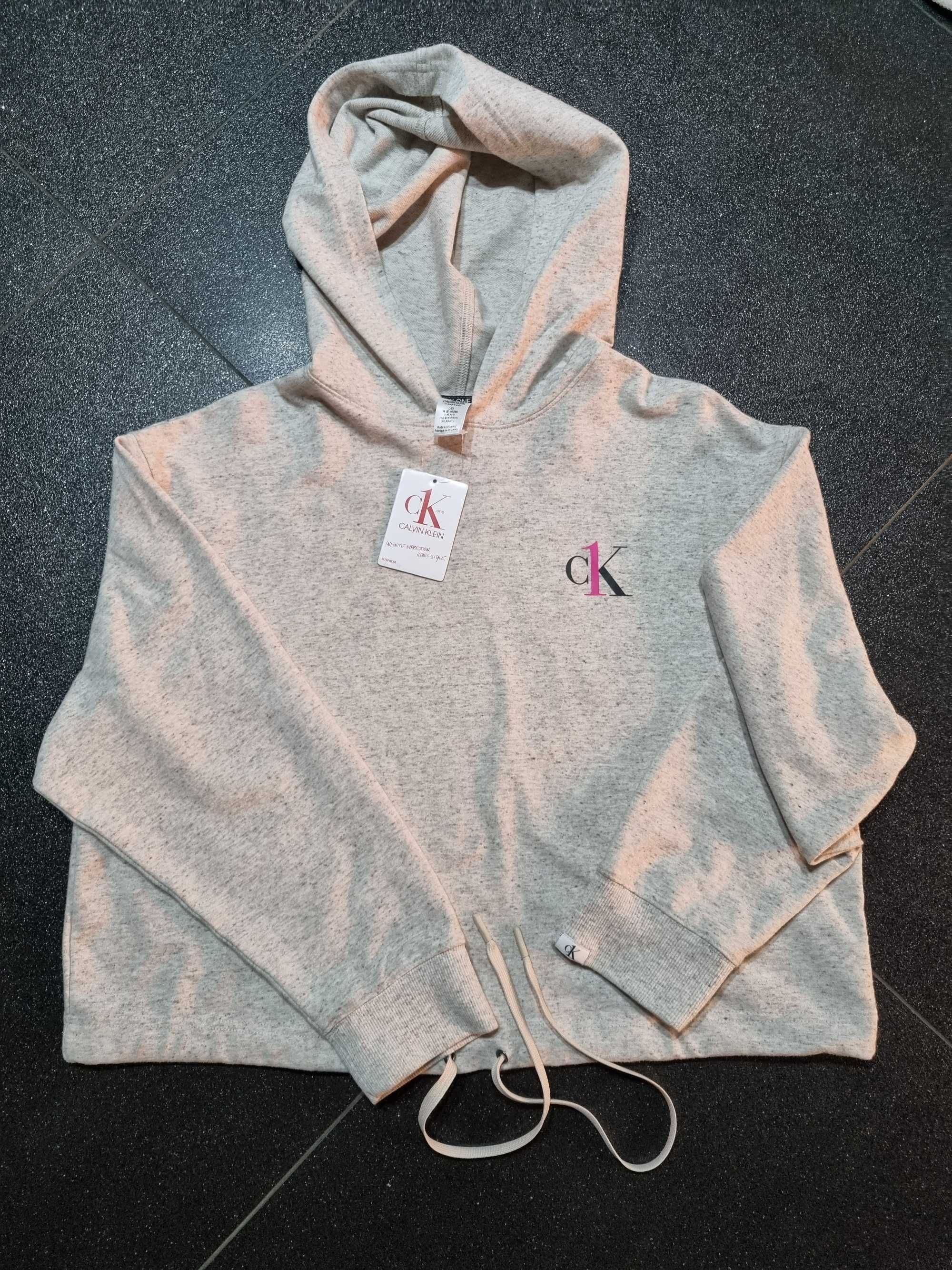 Nowa bluza Calvin Klein, krótka, wiązana, melange/szara, M (38)