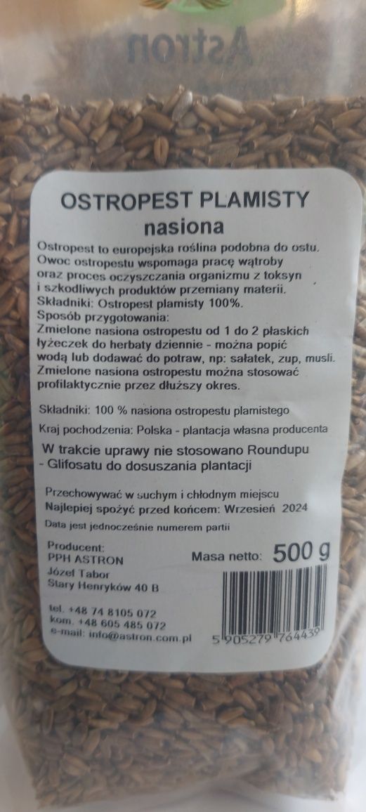 Ostropest plamisty nasiona 500g wątroba, oczyszcza z toksyn